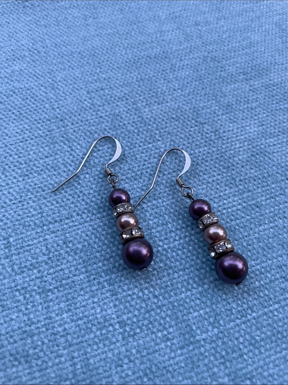 Purple Pearl Drop Earrings with Rhinestone Accents